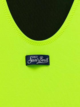 Costume intero da bambina stampa St. Barth giallo fluo