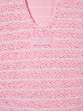 Cara crinkle one-piece swimsuit in pink and white stripes