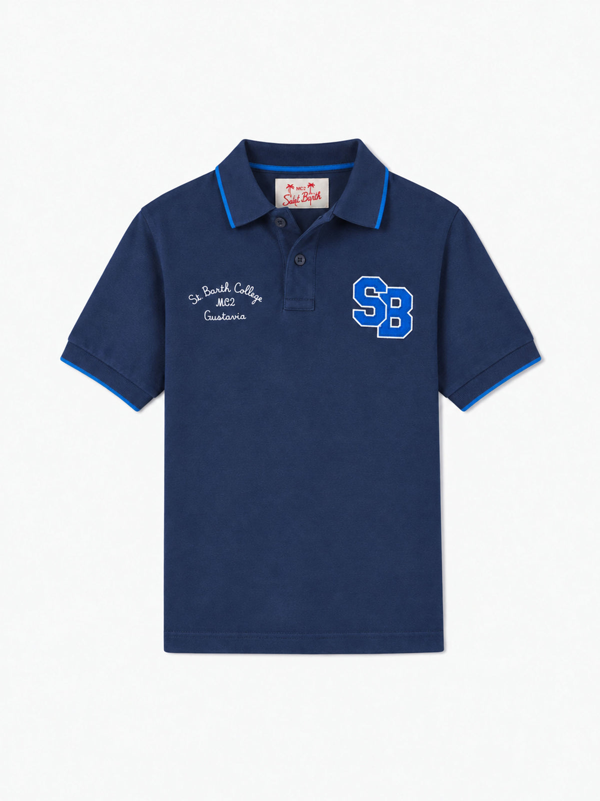 Blue Cardiff Jr polo shirt in cotton piquet with embroidery