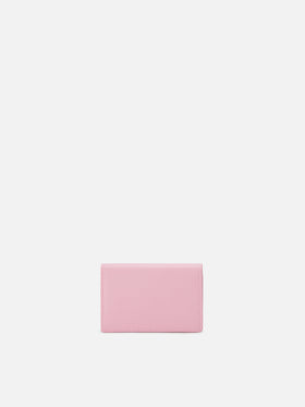 Light pink smooth leather card holder with metal logo