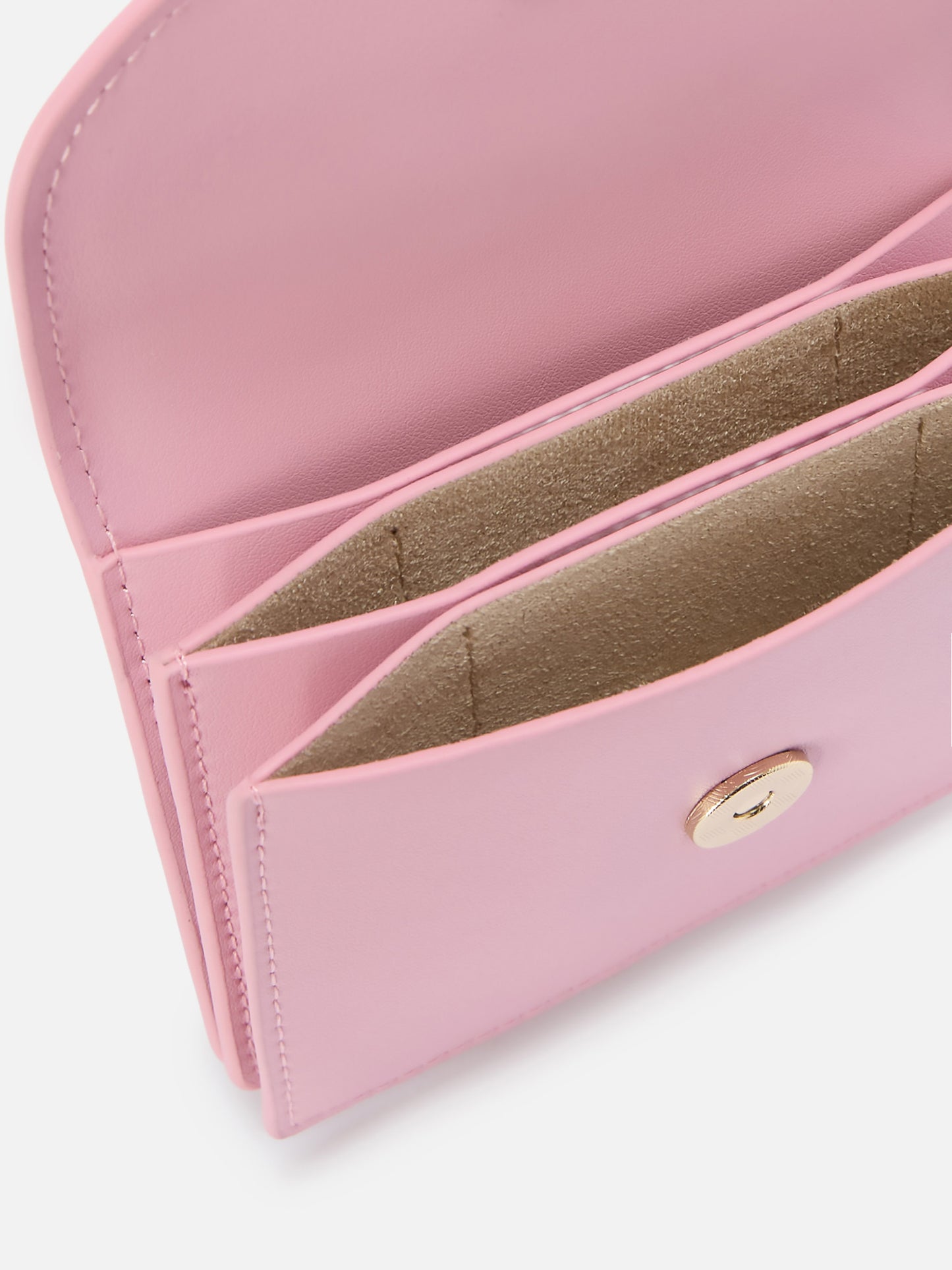 Light pink smooth leather card holder with metal logo