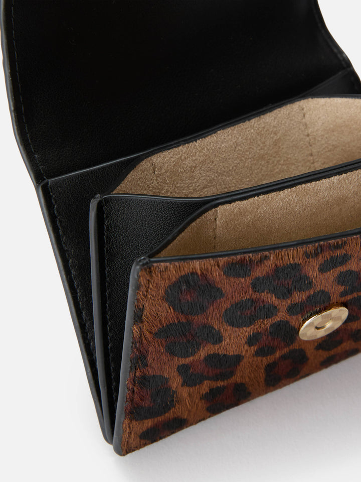 Porte-cartes en cuir à imprimé léopard 
