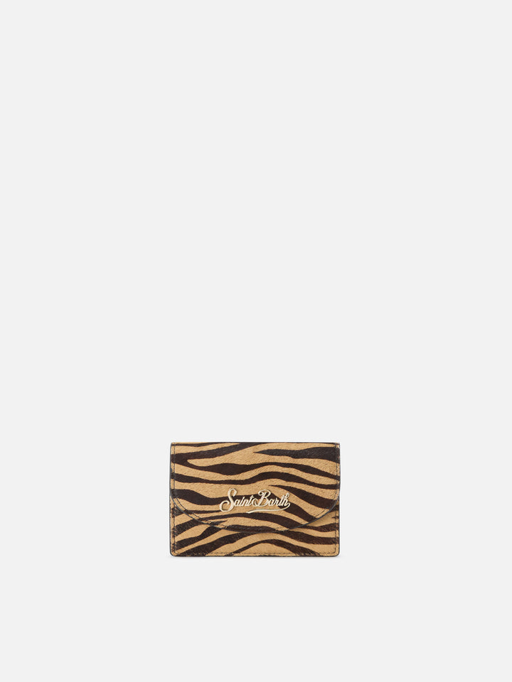 Porte-cartes en cuir à imprimé zèbre 