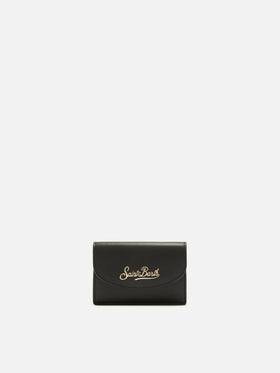 Schwarzer Kartenhalter aus Leder mit Logoprint 
