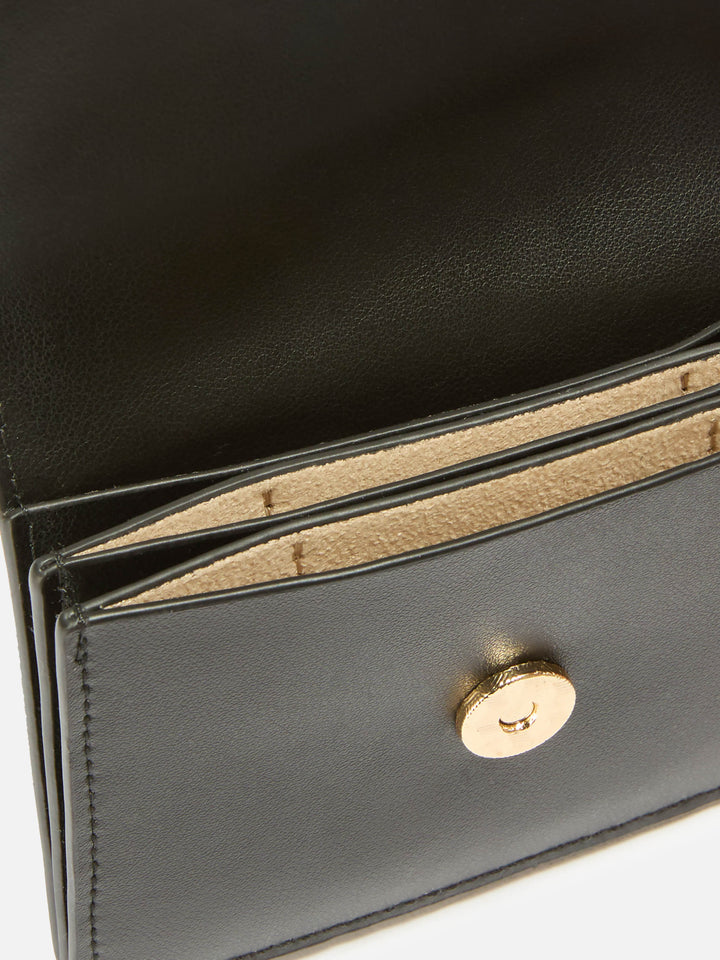 Porte-cartes en cuir noir avec logo imprimé 