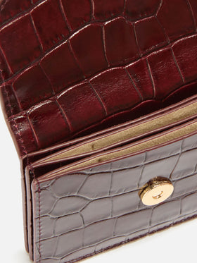 Bordeaux leather card holder with croco print