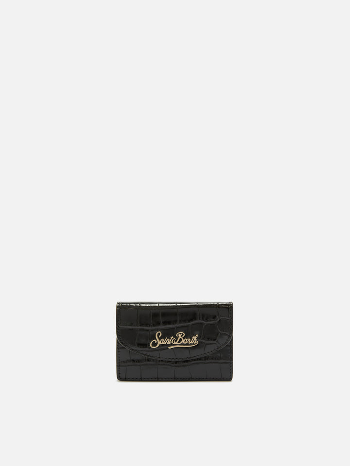 Portacarte Card Holder in pelle stampa cocco nero