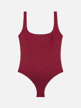 Cassandra square neck one-piece swimsuit in burgundy