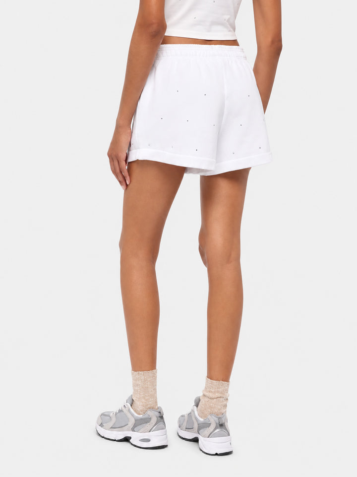 Cate white cotton pull up shorts with striped rhinestone embellishment
