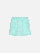 Woman water green chenille pull up shorts Cate