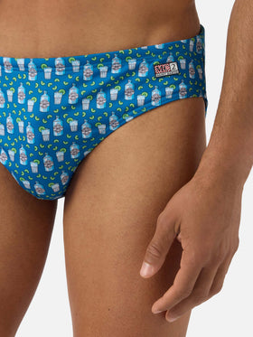 Cayo navy swim briefs with cocktail all-over print