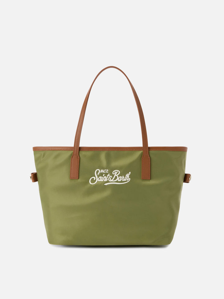Borsa City medium in nylon verde militare