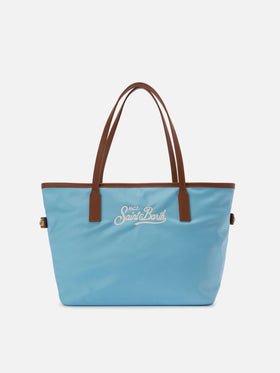 Borsa City medium in nylon azzurro