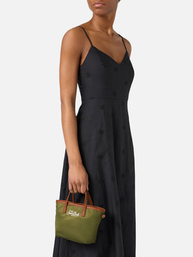 Borsa City mini in nylon verde militare