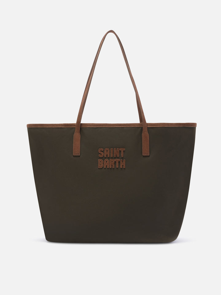 Grand sac City vert militaire ciré avec logo brodé 