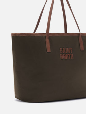 Military green Large City waxed bag with logo embroidery