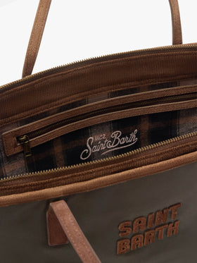 Military green Large City waxed bag with logo embroidery