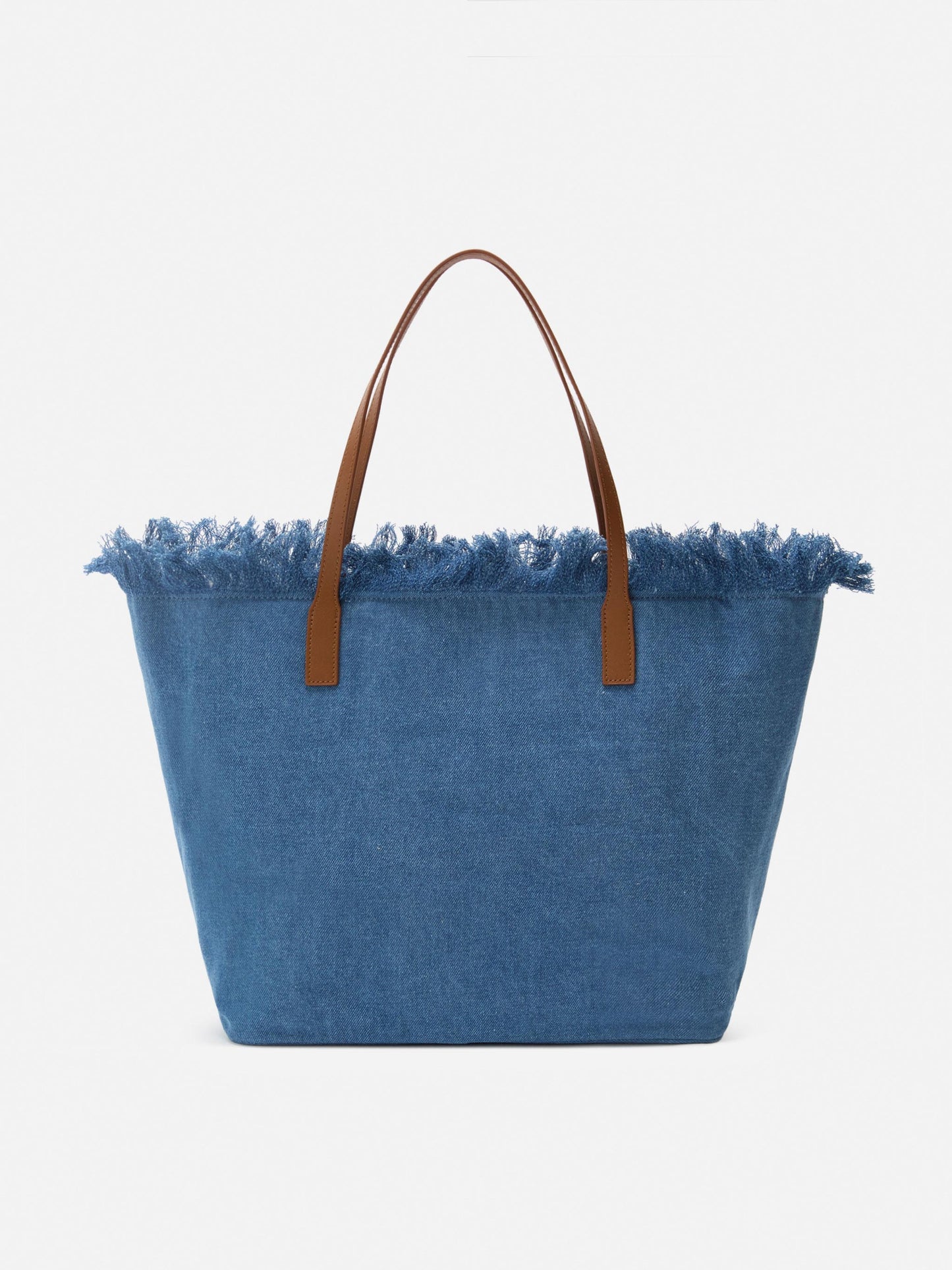 City regular bag in denim fabric with fringes