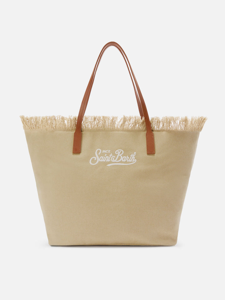 Beige regular City canvas bag with fringes