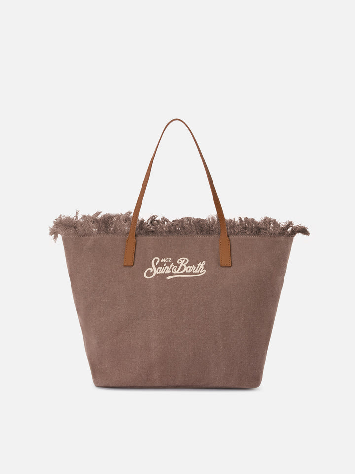 Brown regular City canvas bag with fringes