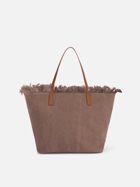 Brown regular City canvas bag with fringes