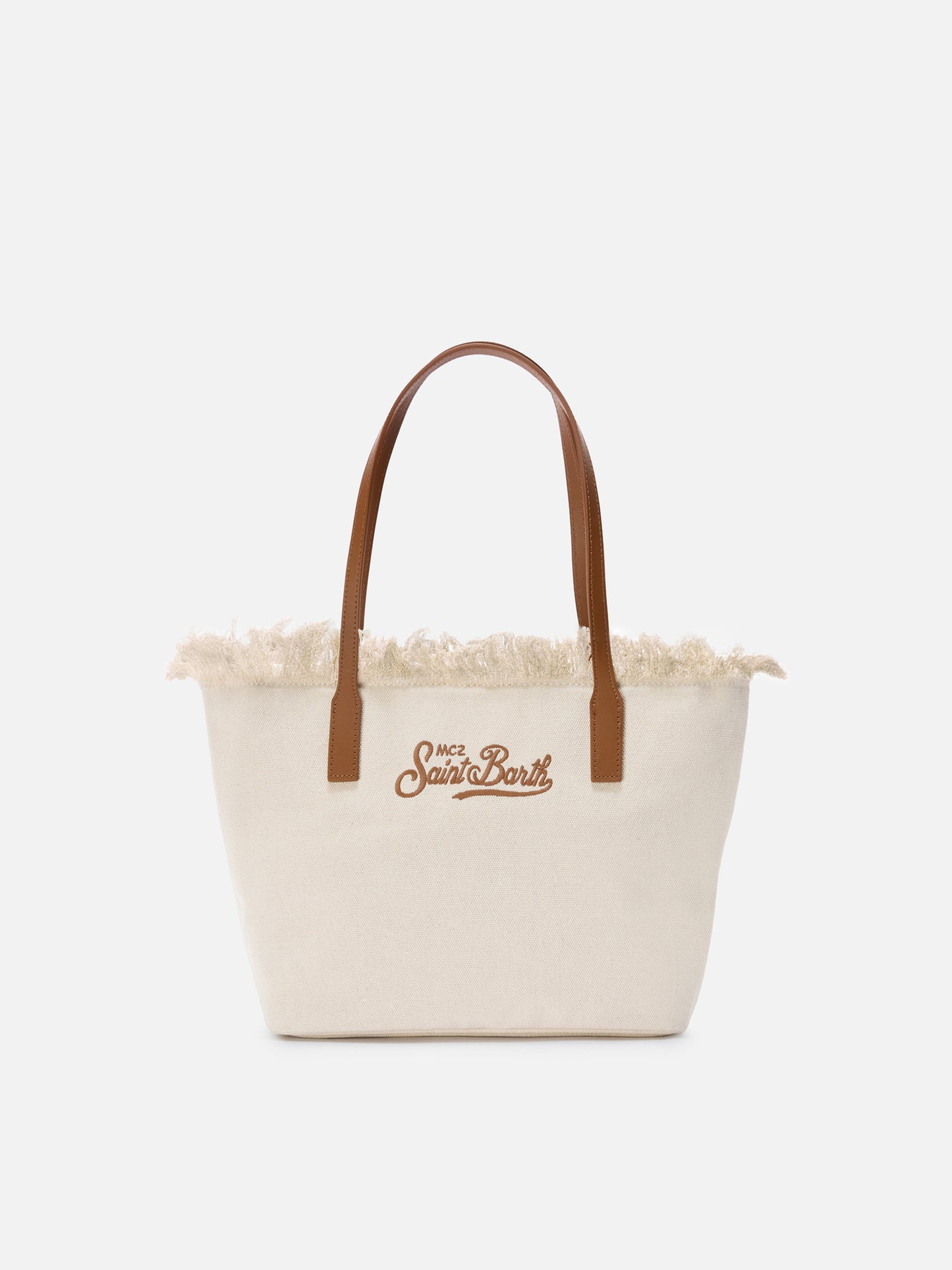 Borsa shopper City medium bianca in canvas con frange