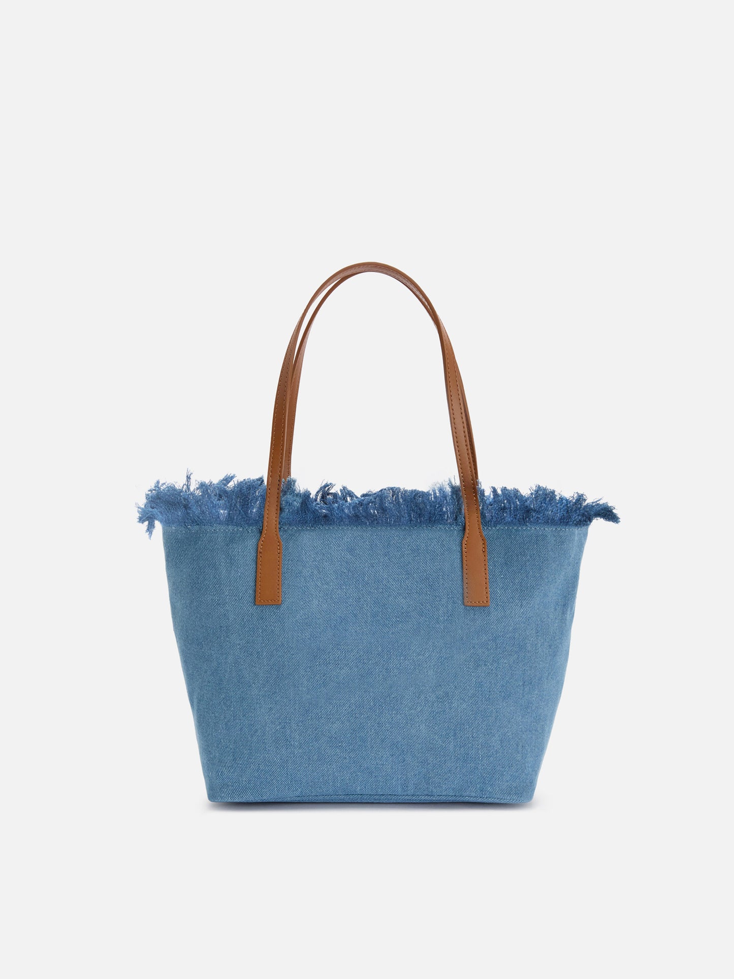 Medium City shopper bag in denim fabric with fringes