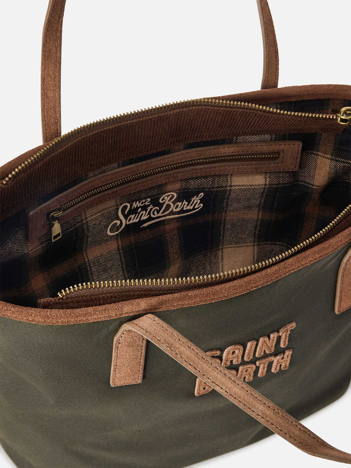 Military green Medium City waxed bag with logo embroidery