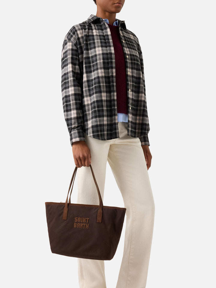 Brown Medium City waxed bag with logo embroidery