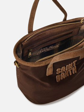 Brown Mini City waxed bag with logo embroidery
