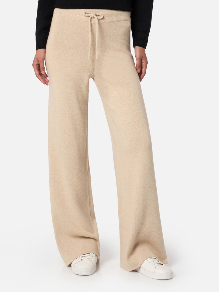 Pantaloni da donna beige in maglia Cambon