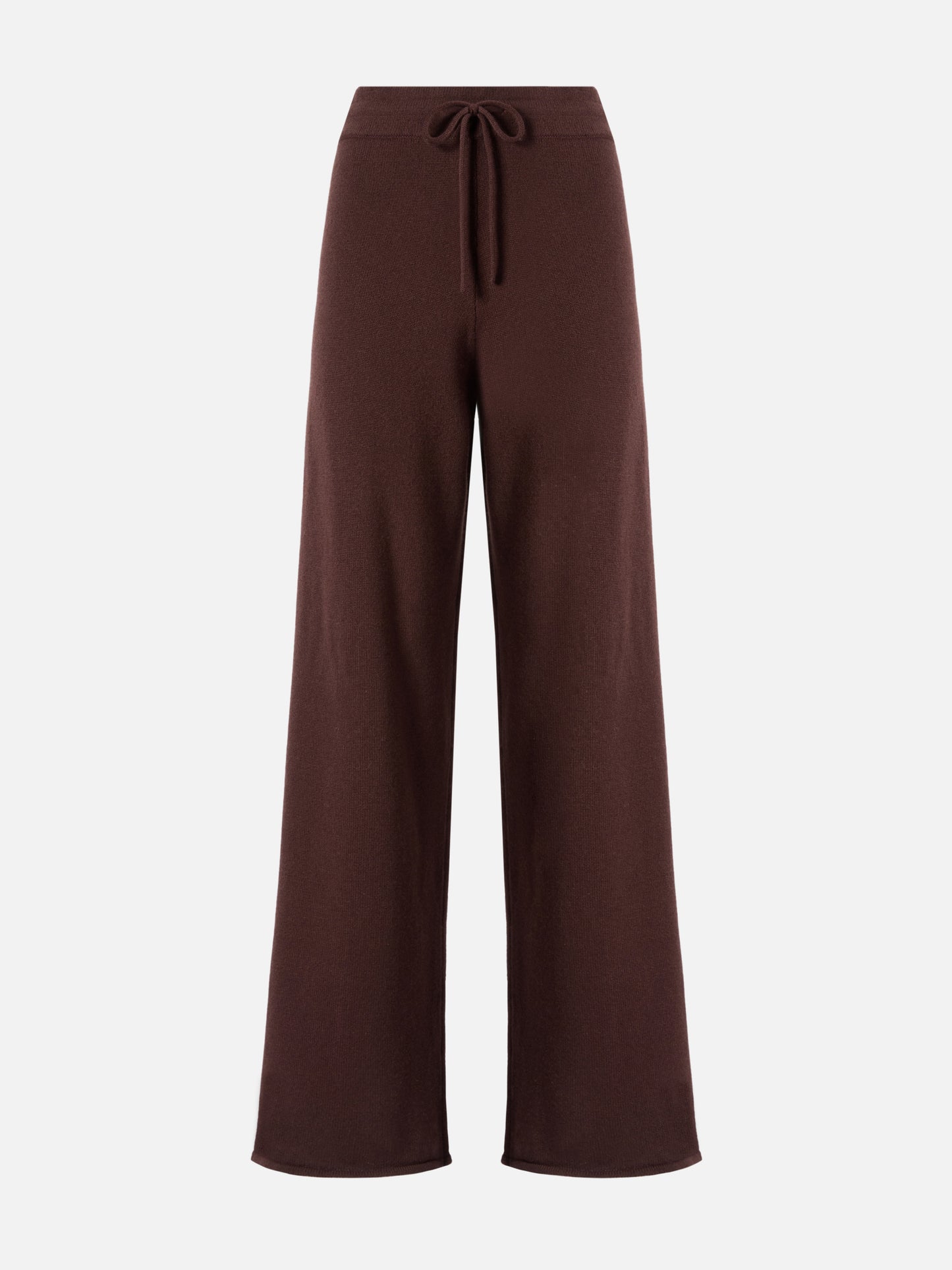 Cambon palazzo trousers in pure wool brown high waist with drawstring
