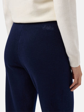 Cambon palazzo trousers in pure wool navy blue high waist with drawstring