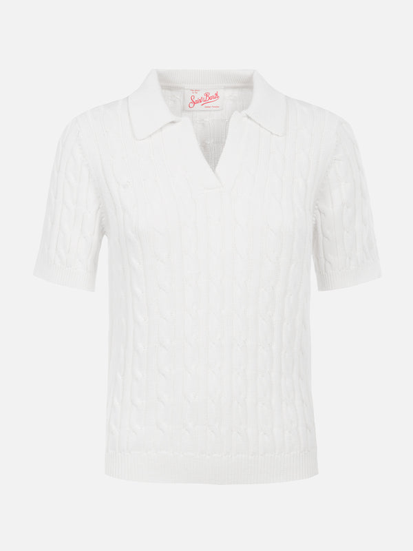 Off-white Zopfmuster-Poloshirt für Damen Caddy