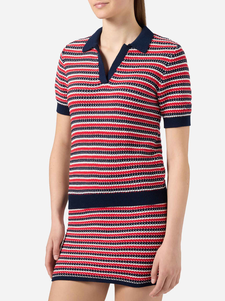 Striped Caddy Ridge cotton knit polo