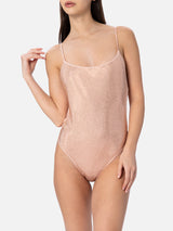 Woman pale one-piece swimsuit Cecille with rhinestones