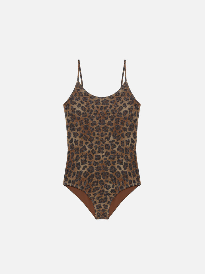 Einteiliger Lurex-Badeanzug Cecille Jr mit Animalier-Print