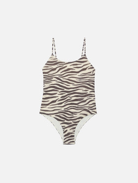 Costume intero Cecille Jr in lurex con stampa zebrata