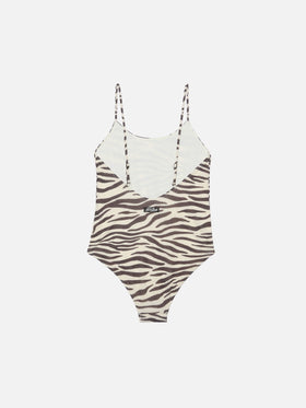 Costume intero Cecille Jr in lurex con stampa zebrata