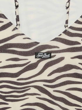 Costume intero Cecille Jr in lurex con stampa zebrata