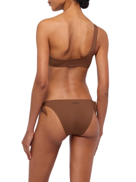 Celestine Yali brown bikini with one-shoulder bralette top and classic briefs