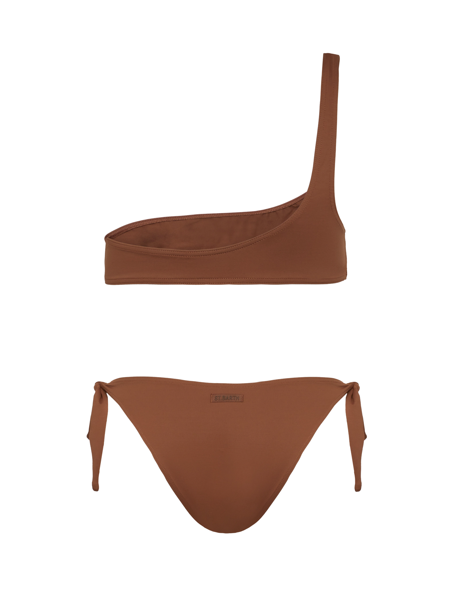 Celestine Yali brown bikini with one-shoulder bralette top and classic briefs