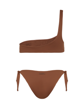 Celestine Yali brown bikini with one-shoulder bralette top and classic briefs
