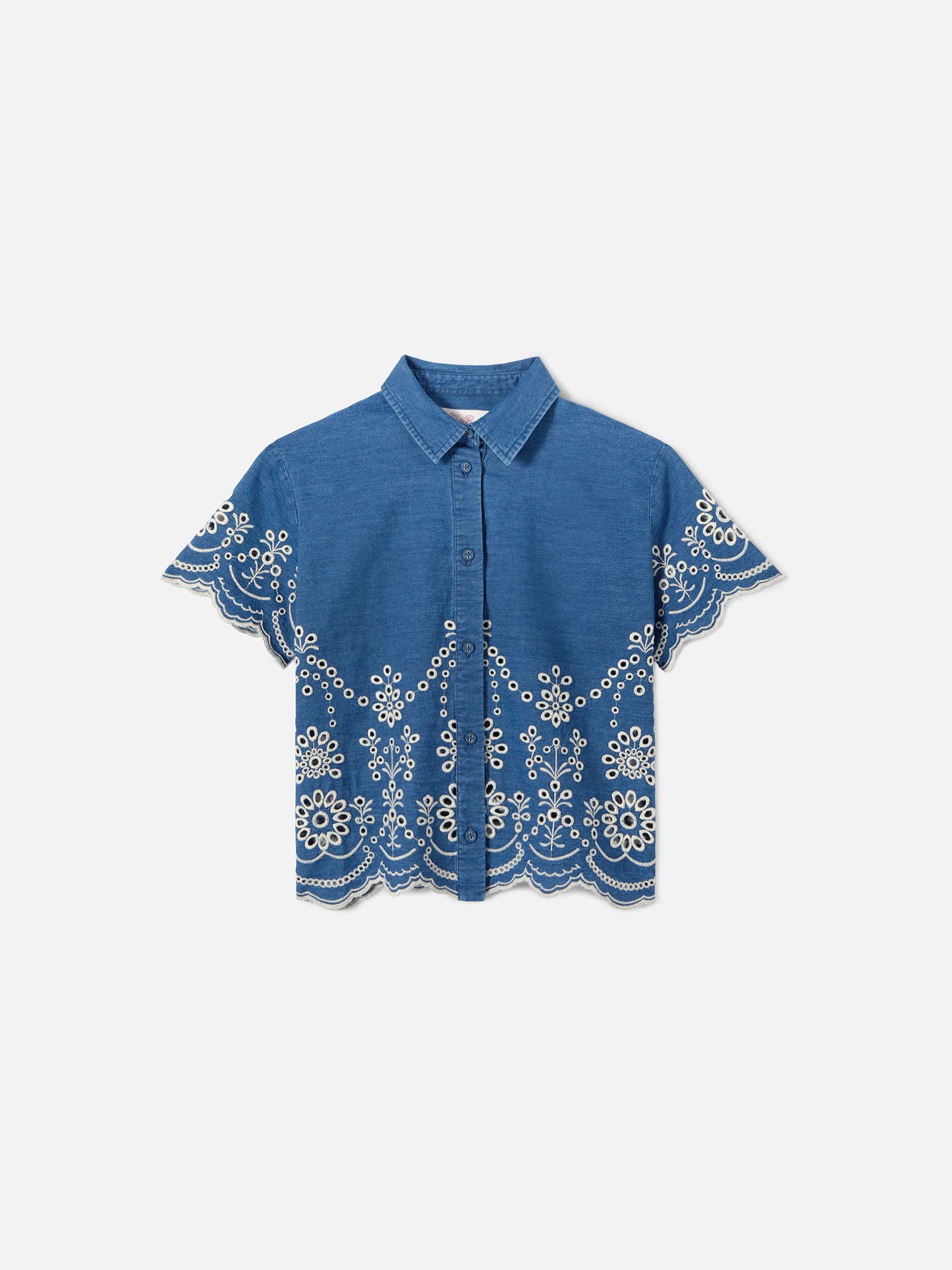 Clementine Jr Shirt in denim-effect chambray with sangallo embroidery