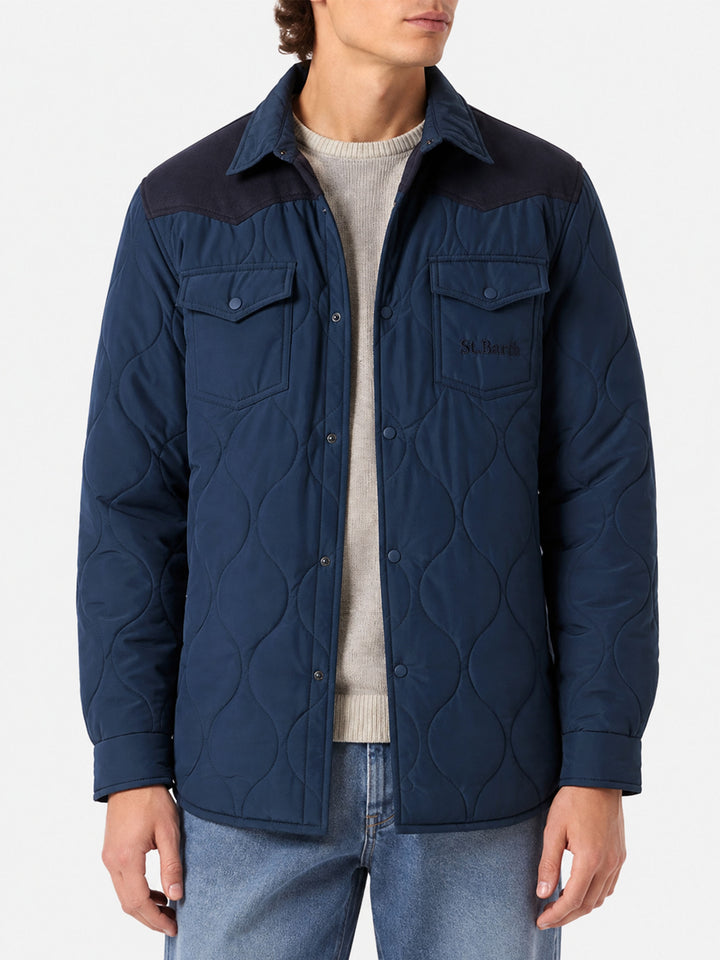 Navy blue Chalet Tex suede-effect padded jacket