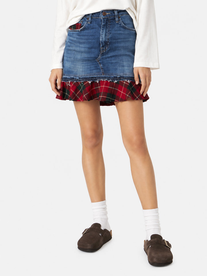Gonna Chelsy in denim con dettagli tartan