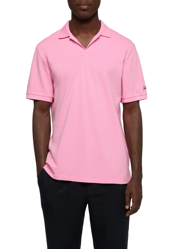 Polo Charles in piquet di cotone rosa bubble senza bottoni