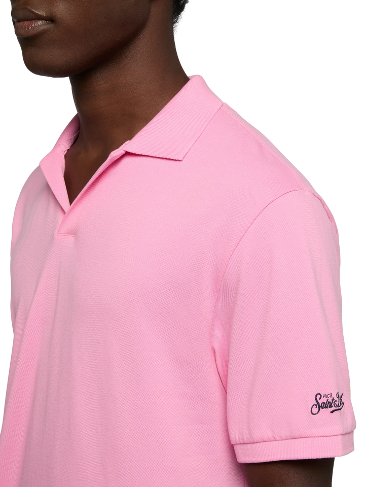 Polo Charles in piquet di cotone rosa bubble senza bottoni