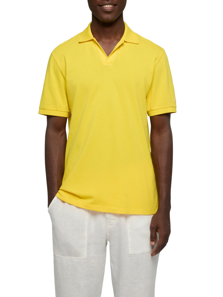 Polo Charles in piquet di cotone giallo senza bottoni