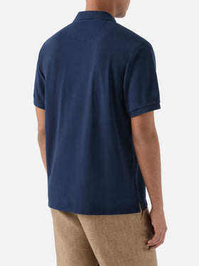Navy blue Charles polo in solid color cotton piquet